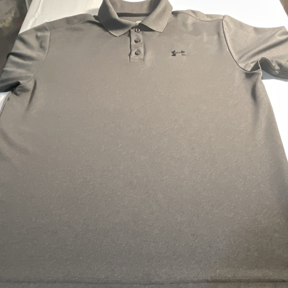 Under Armour HeatGear‎ Men's Polo Shirt LG Gray Short Sleeve Loose Fit Logo